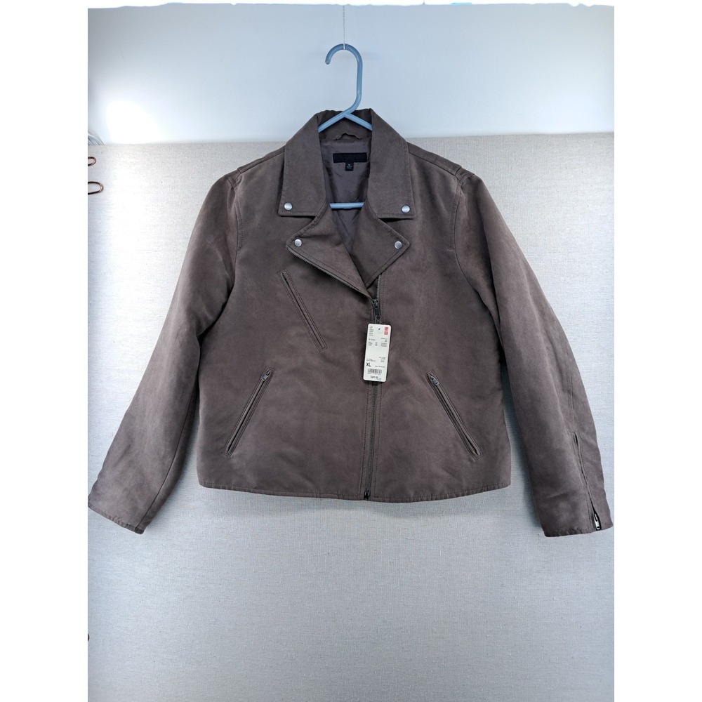 Uniqlo Biker Jacket Womens XL Brown Faux Suede Motorcycle Riders Zip